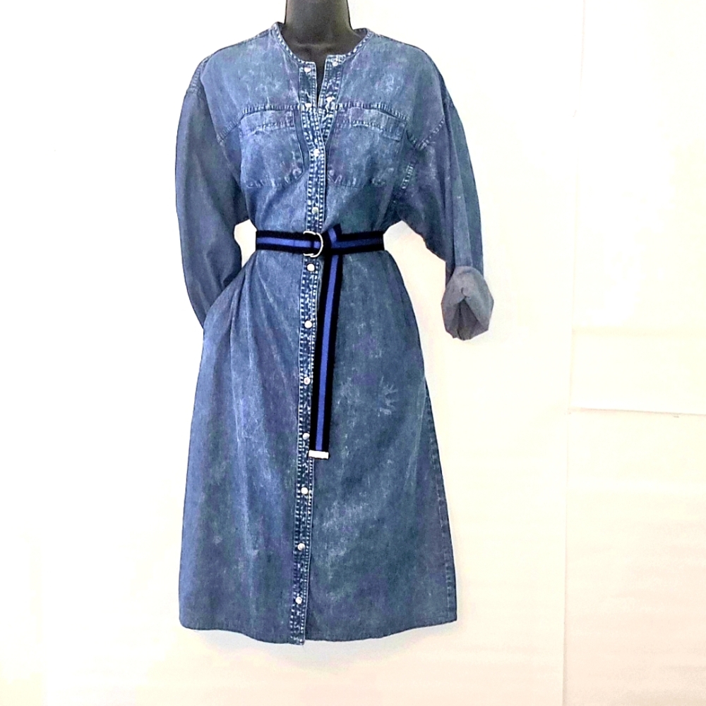 Oscar De La Renta  Vintage for SWRL Denim Blue Belted Dress Size L